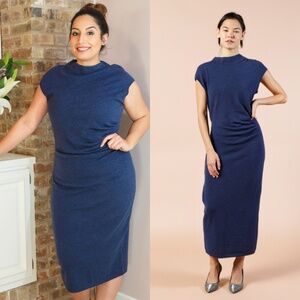 XL Cashmere Midi Dress, Long Sweater Dress, Navy Blue Cashmere Knit Midi Dress